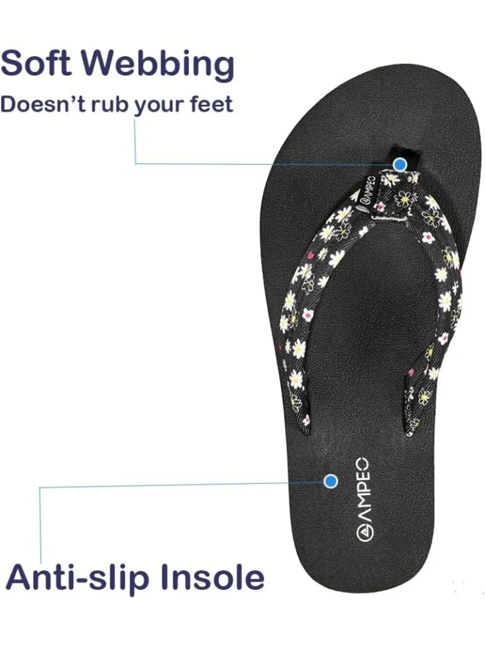 Women's Floral Black Comfortable Flip Flops Summer Casual Beach Thong Sandals